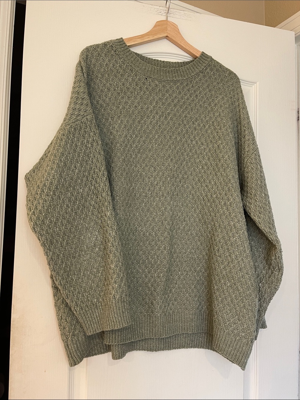 Olive Green Textured Crewneck Sweater